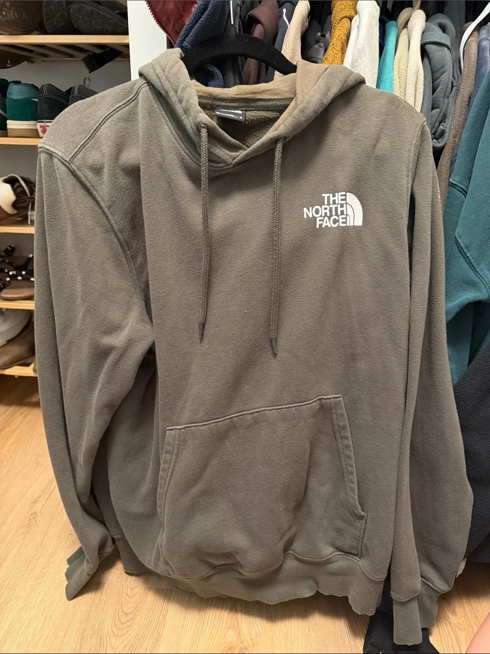 The North Face Men's Olive Hoodie with White Logo